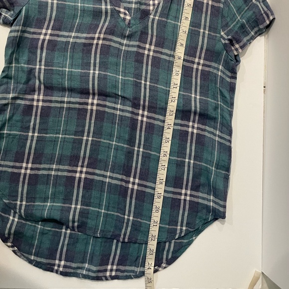 Cloth & Stone Womens Top Shirt Plaid Blue Green Small Short Sleeve XS - Picture 6 of 7